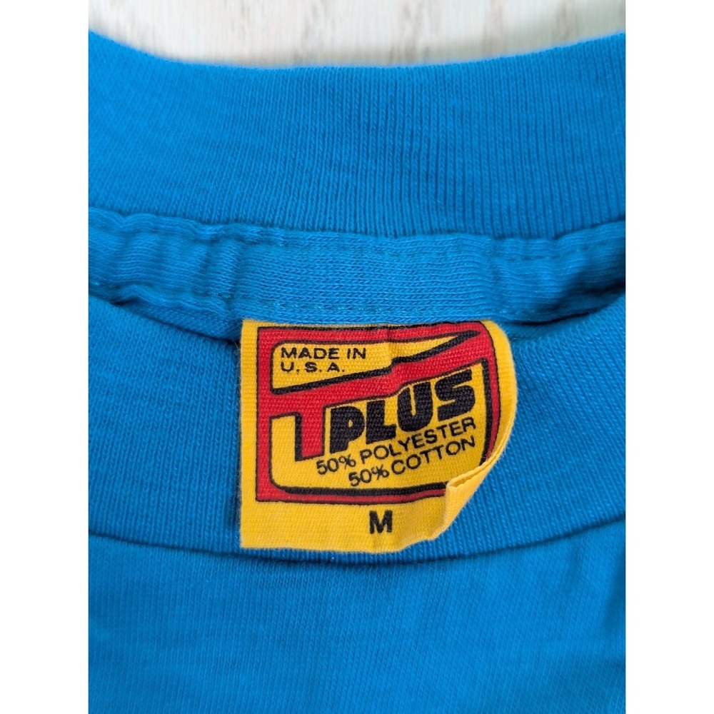 T-PLUS Huntington Mall Men's Teal Blue M Sleeveless T-Shirt vintage 80s USA made - Picture 12 of 13